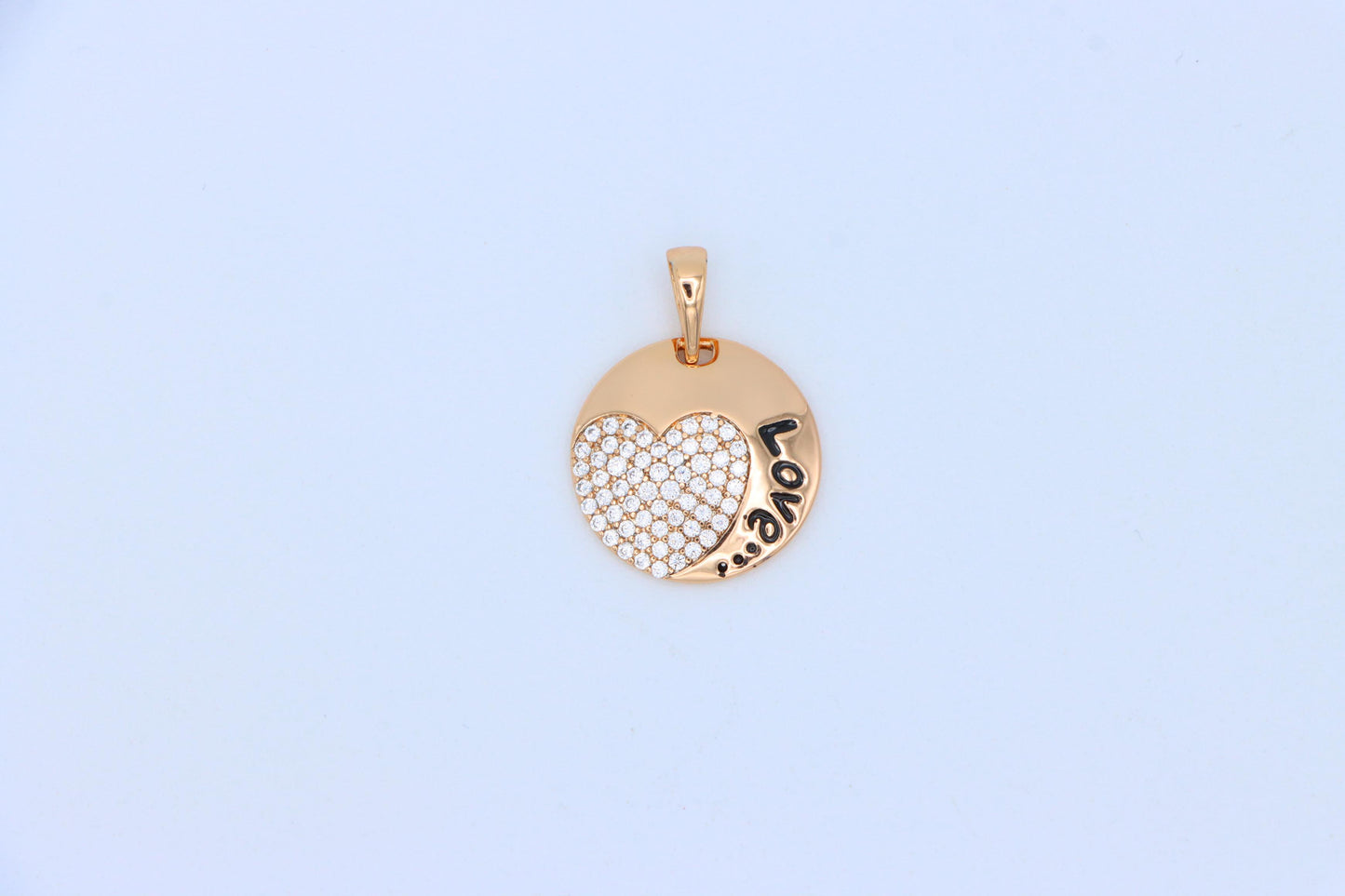 Round Love Pendant with Heart & Crystals in Rose Gold, XPPT1571 (2145-1)