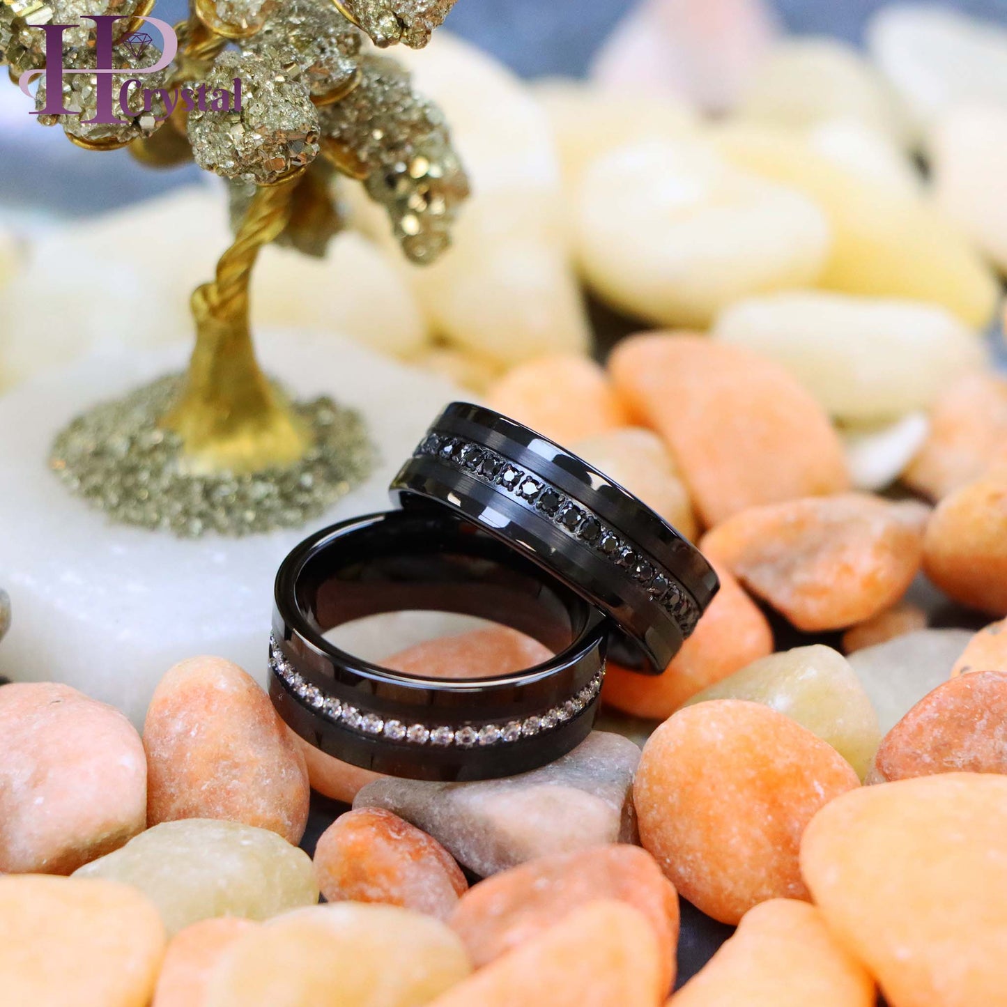 Black IP Plated Prong-set Round-cut White/Black CZ Eternity Tungsten Ring