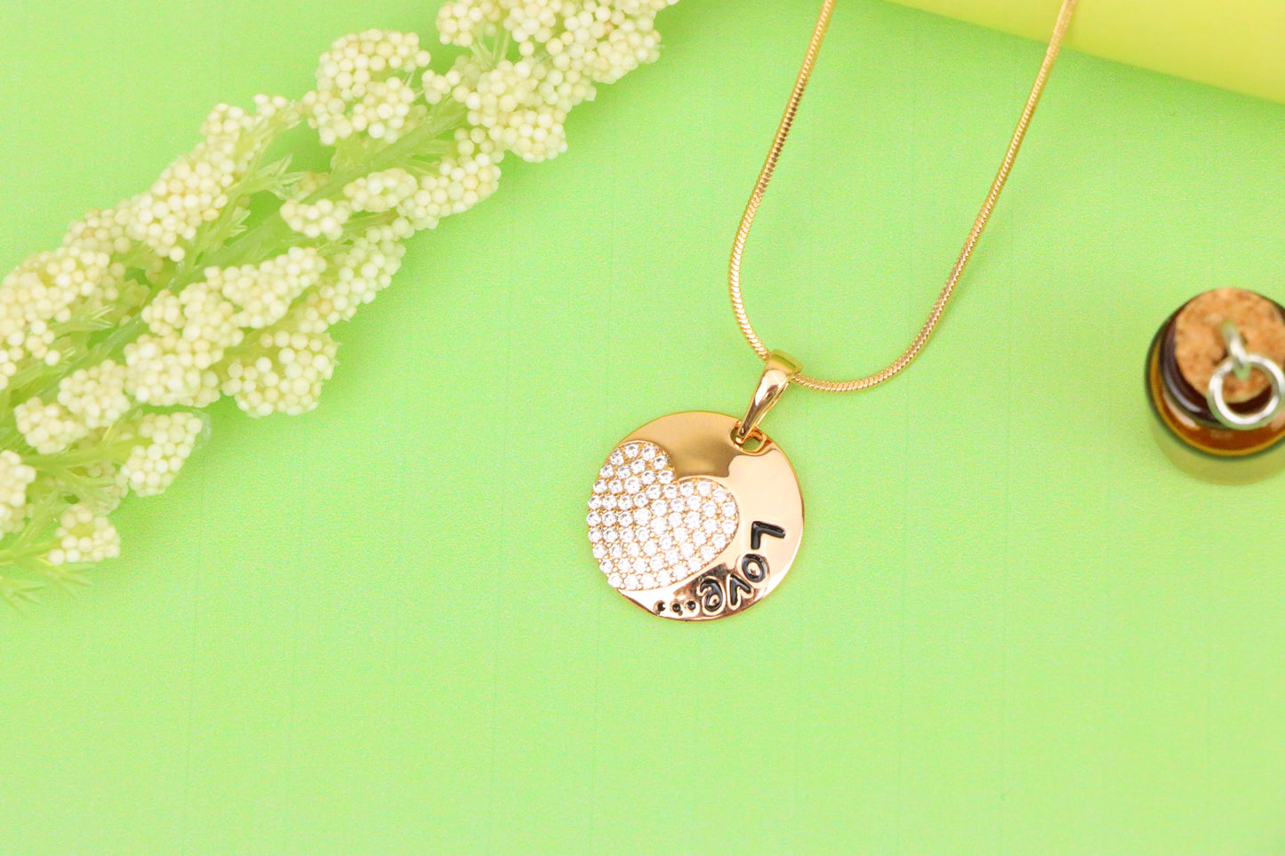 Round Love Pendant with Heart & Crystals in Rose Gold, XPPT1571 (2145-1)
