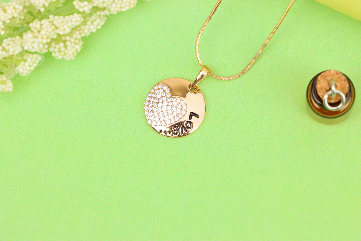 Round Love Pendant with Heart & Crystals in Rose Gold, XPPT1571 (2145-1)