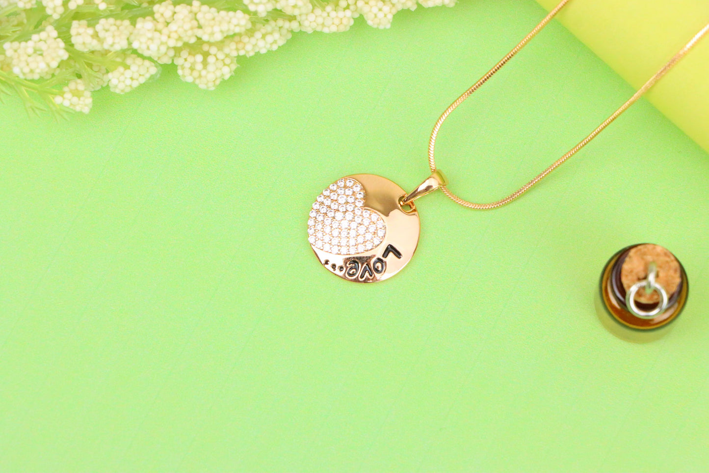 Round Love Pendant with Heart & Crystals in Rose Gold, XPPT1571 (2145-1)