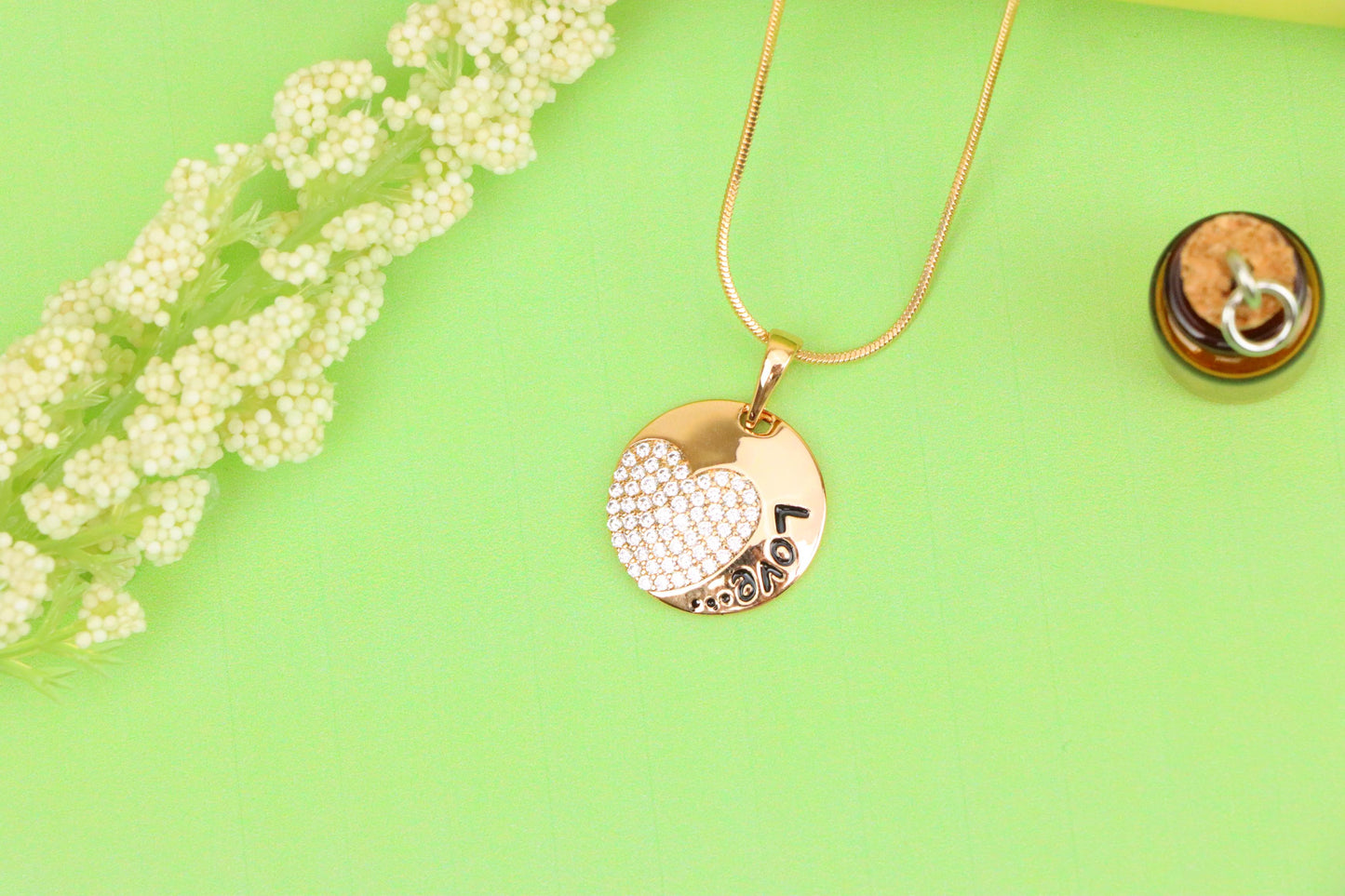 Round Love Pendant with Heart & Crystals in Rose Gold, XPPT1571 (2145-1)