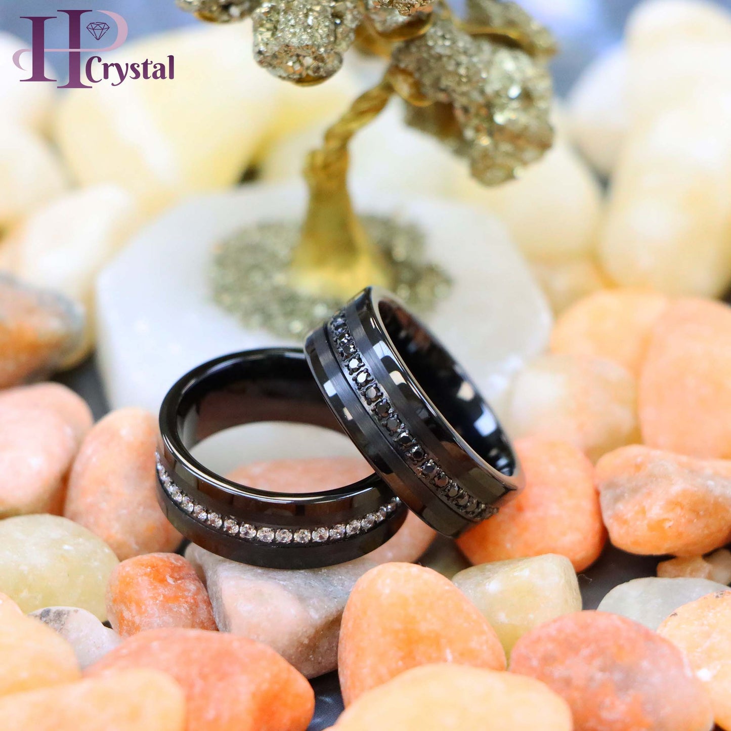 Black IP Plated Prong-set Round-cut White/Black CZ Eternity Tungsten Ring