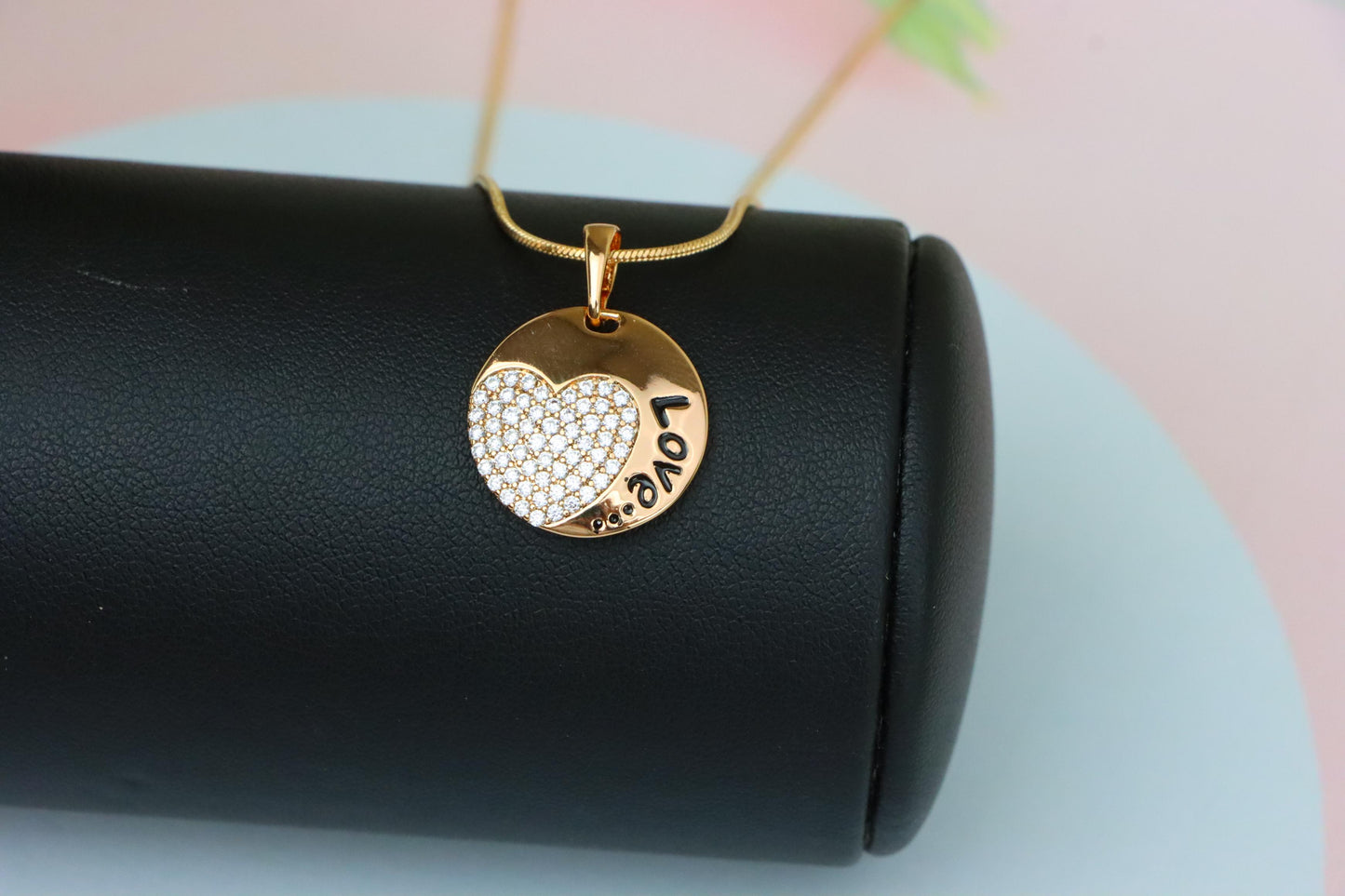 Round Love Pendant with Heart & Crystals in Rose Gold, XPPT1571 (2145-1)