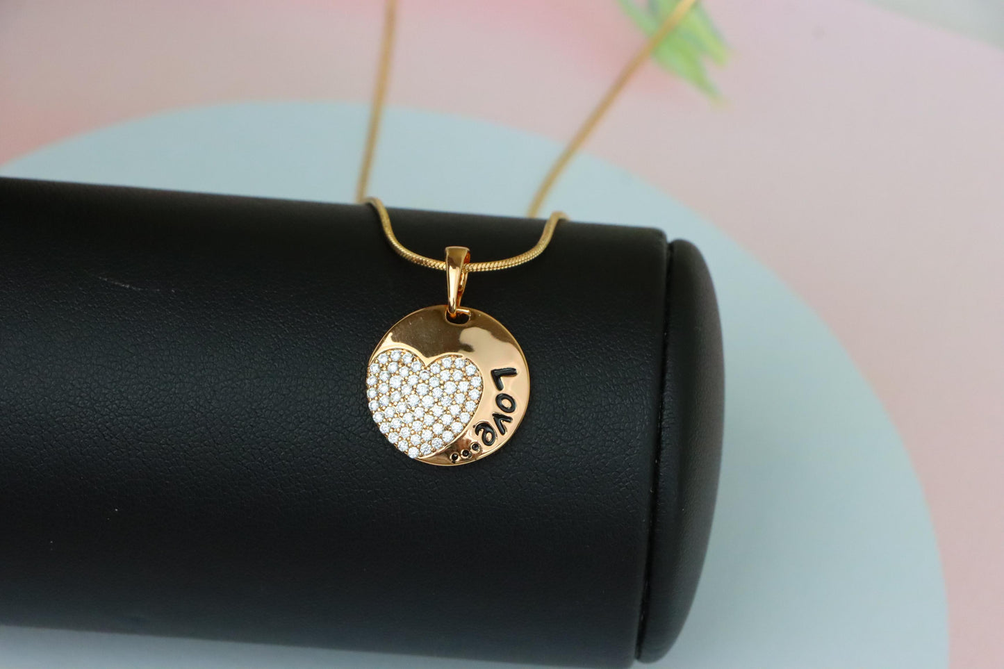 Round Love Pendant with Heart & Crystals in Rose Gold, XPPT1571 (2145-1)