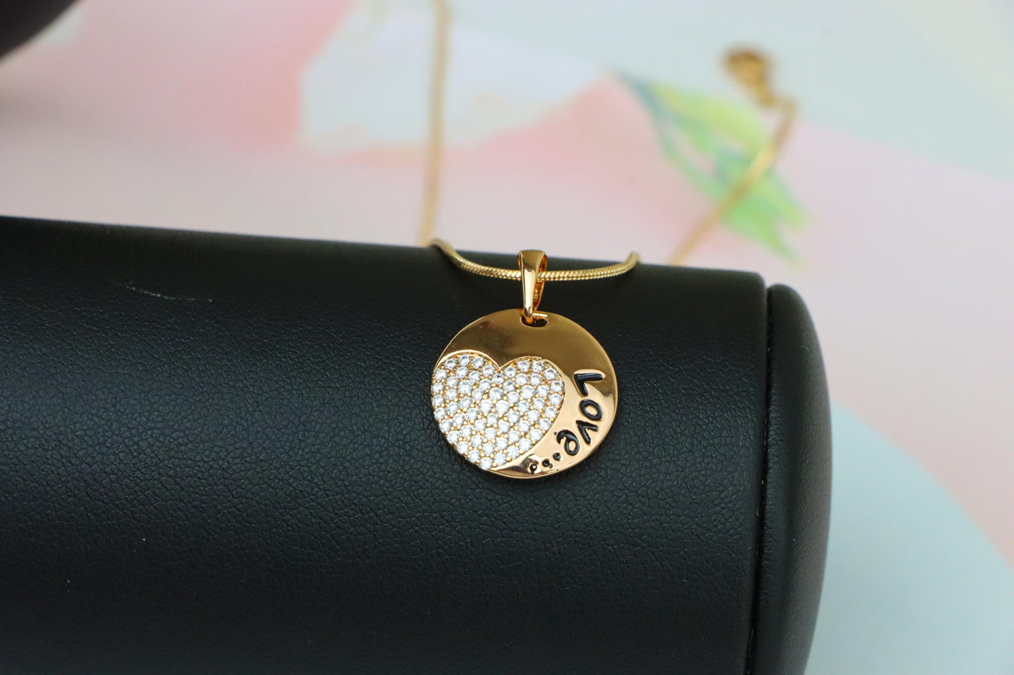Round Love Pendant with Heart & Crystals in Rose Gold, XPPT1571 (2145-1)