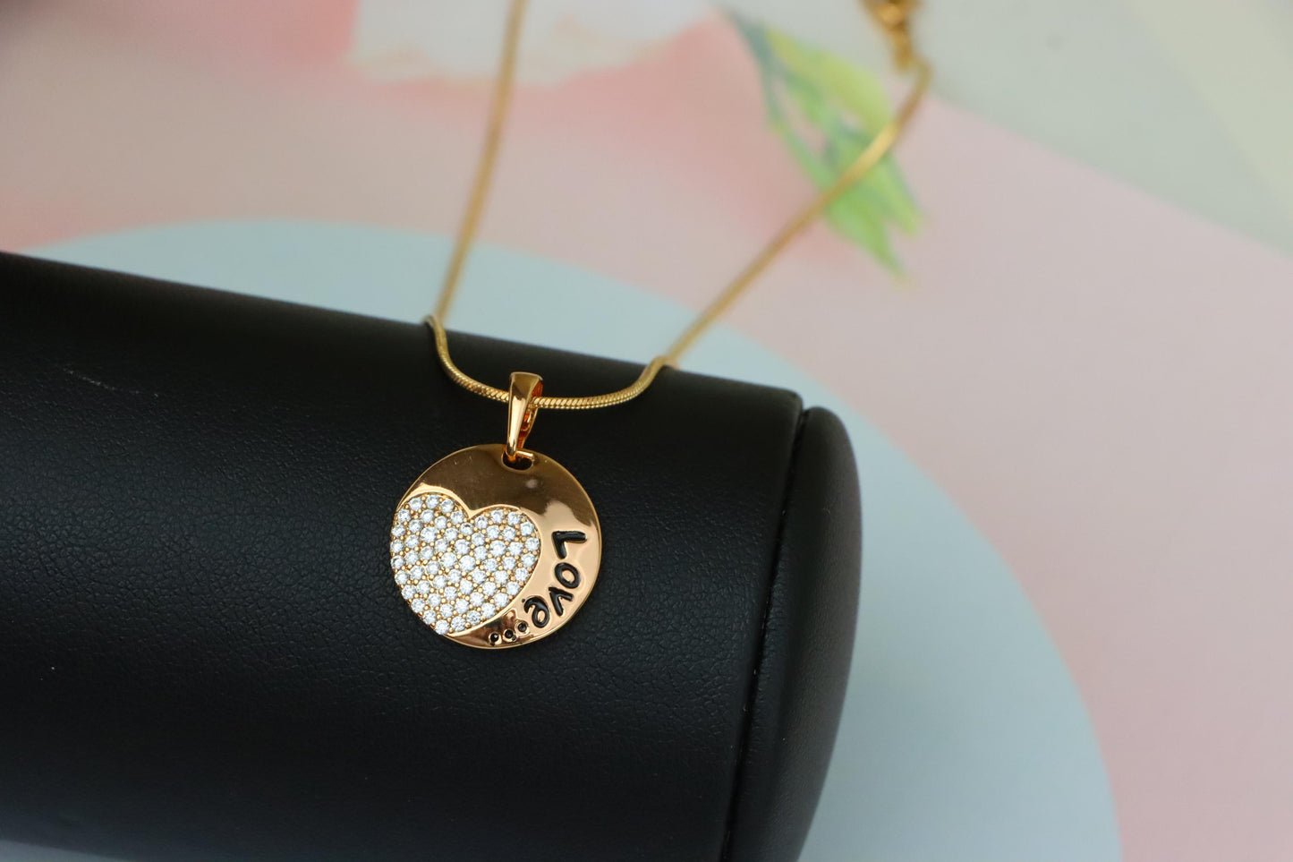 Round Love Pendant with Heart & Crystals in Rose Gold, XPPT1571 (2145-1)