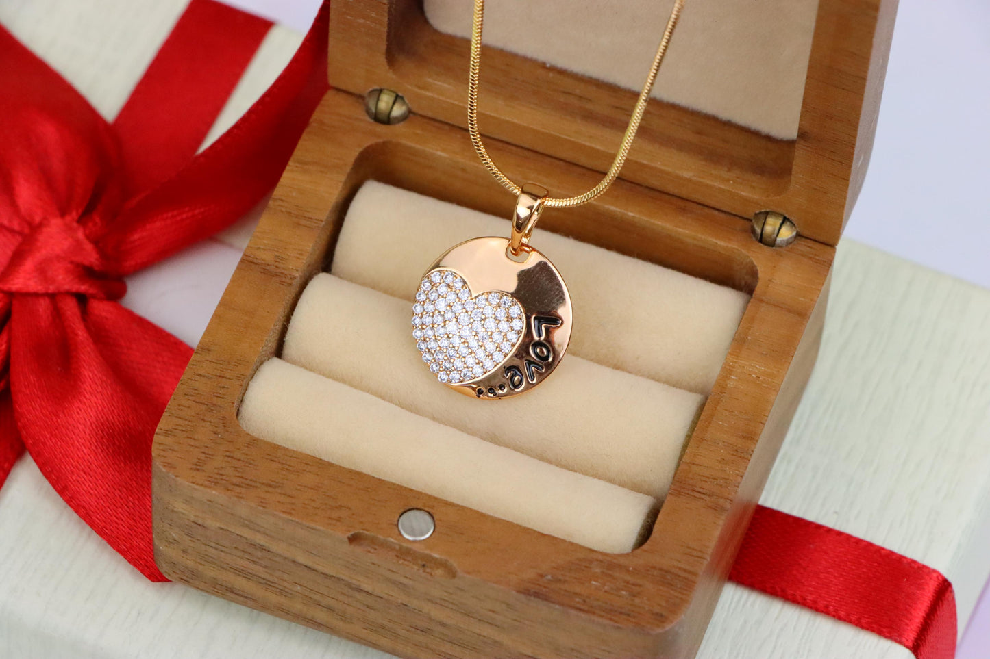 Round Love Pendant with Heart & Crystals in Rose Gold, XPPT1571 (2145-1)