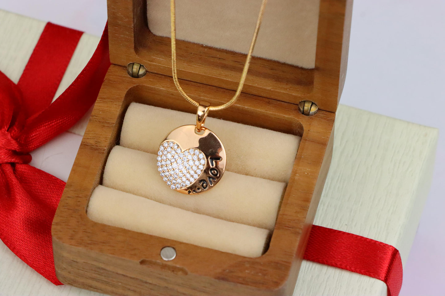 Round Love Pendant with Heart & Crystals in Rose Gold, XPPT1571 (2145-1)