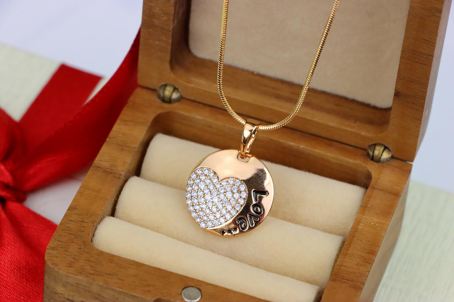 Round Love Pendant with Heart & Crystals in Rose Gold, XPPT1571 (2145-1)