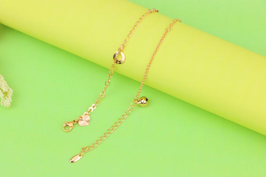 Rose Gold Anklet with Heart & Leaf Charms, Elegant Minimal Design, XPAL1187 (2119-6)