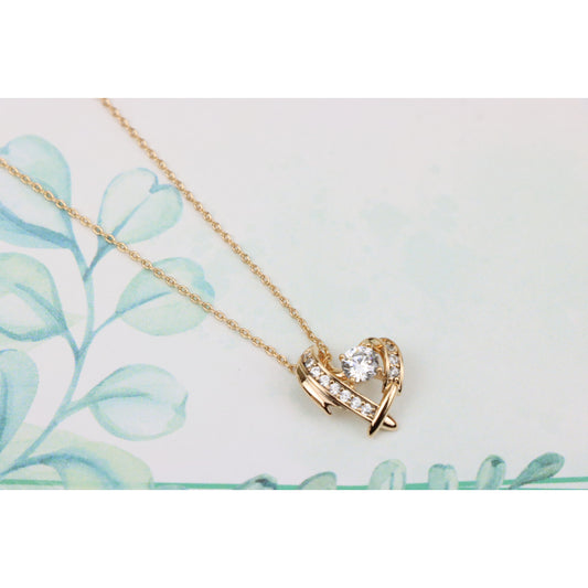 Rose Gold Heart Pendant Necklace with Sparkling Stone Accents, XPBL0870 (2087-9)