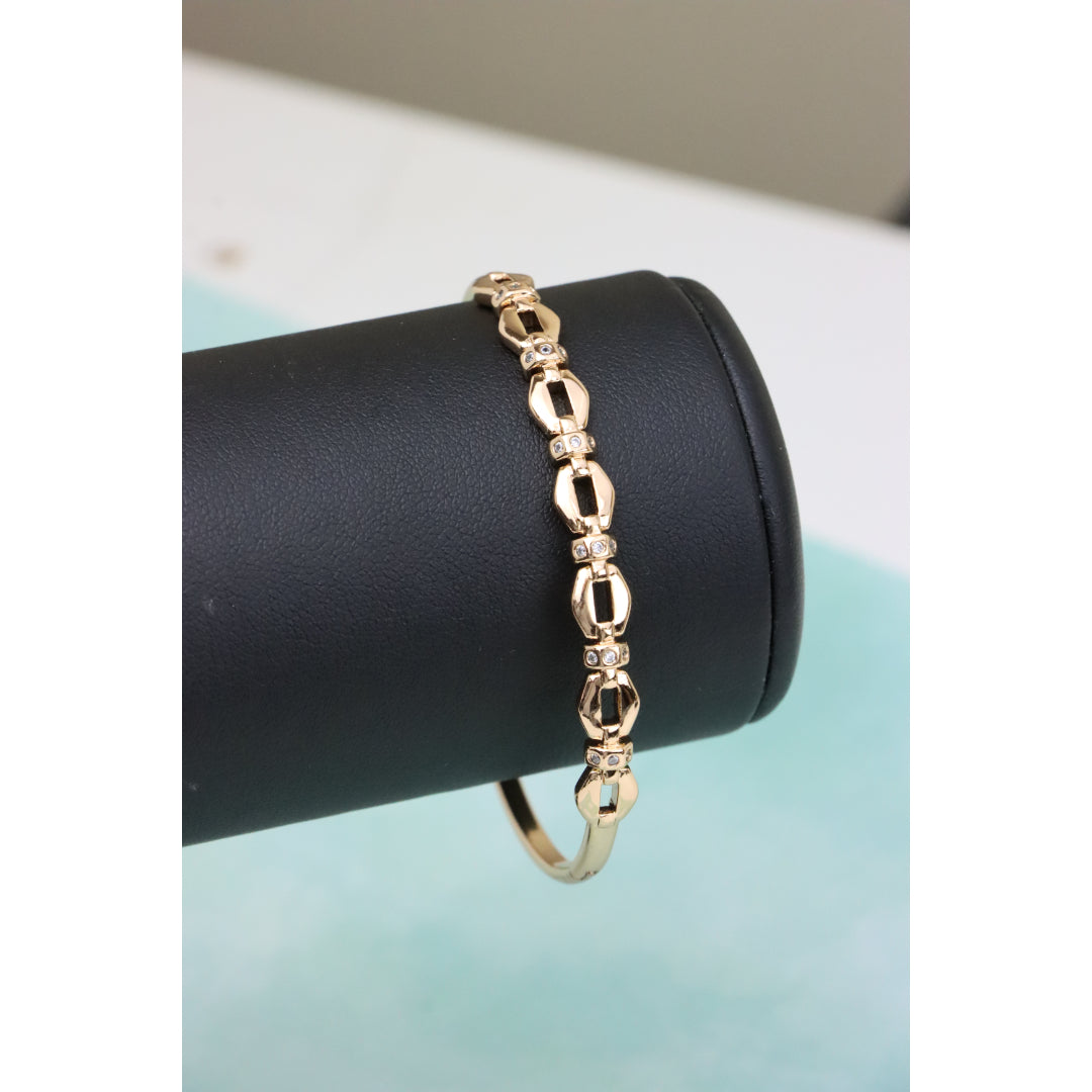 Elegant Linked Design Rose Gold Bangle with Sparkling Accents, XPBL0439 (2044-9)