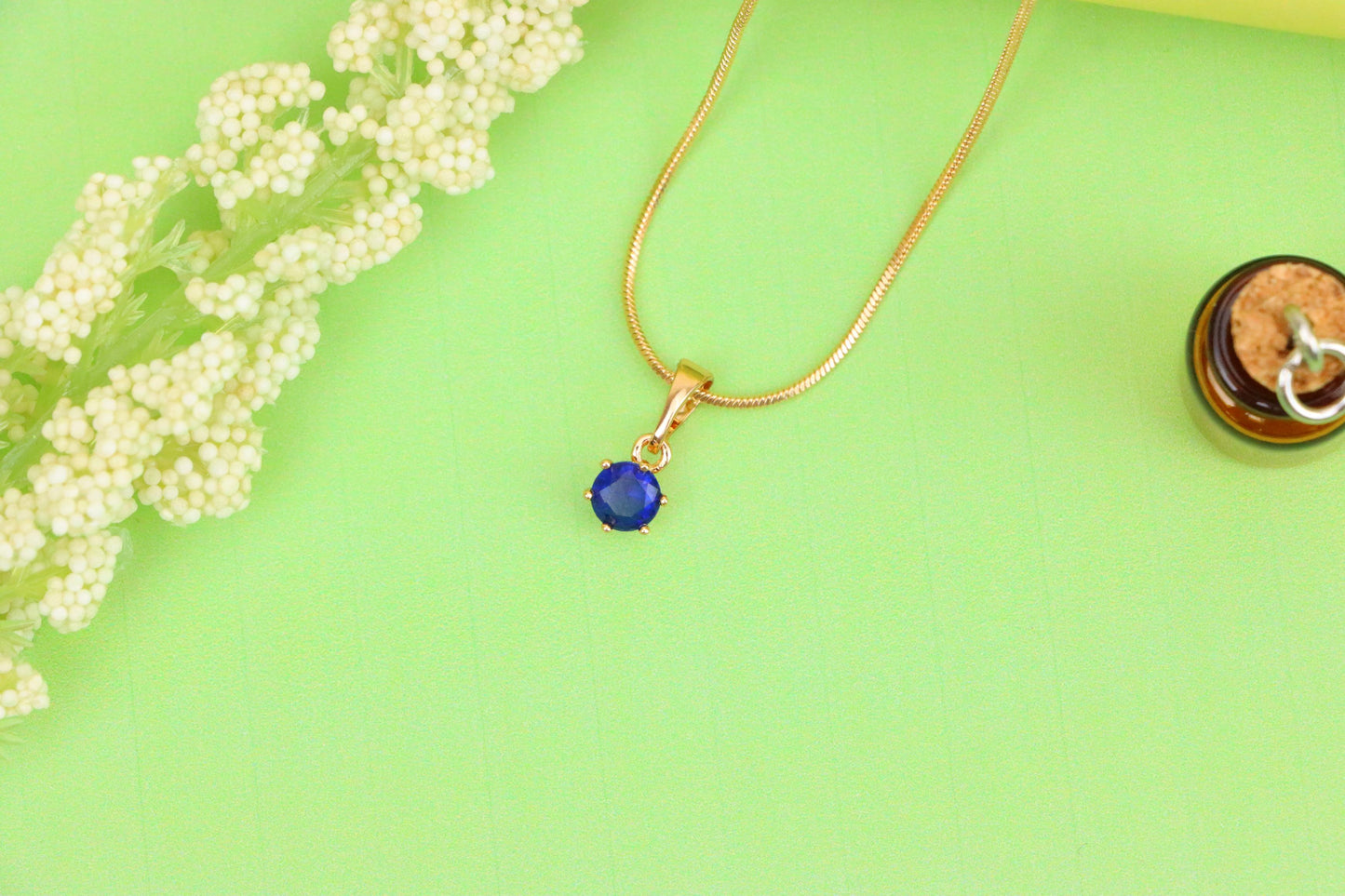 Tiny Blue Stone Pendant in Rose Gold Setting, XPPT1573 (2145-3)