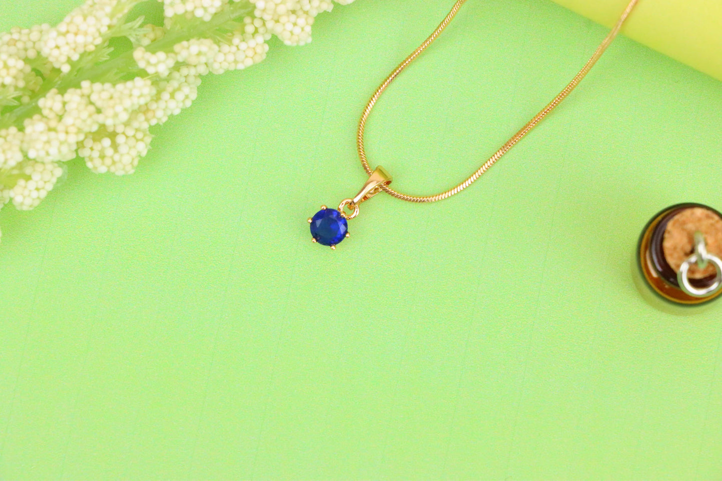 Tiny Blue Stone Pendant in Rose Gold Setting, XPPT1573 (2145-3)