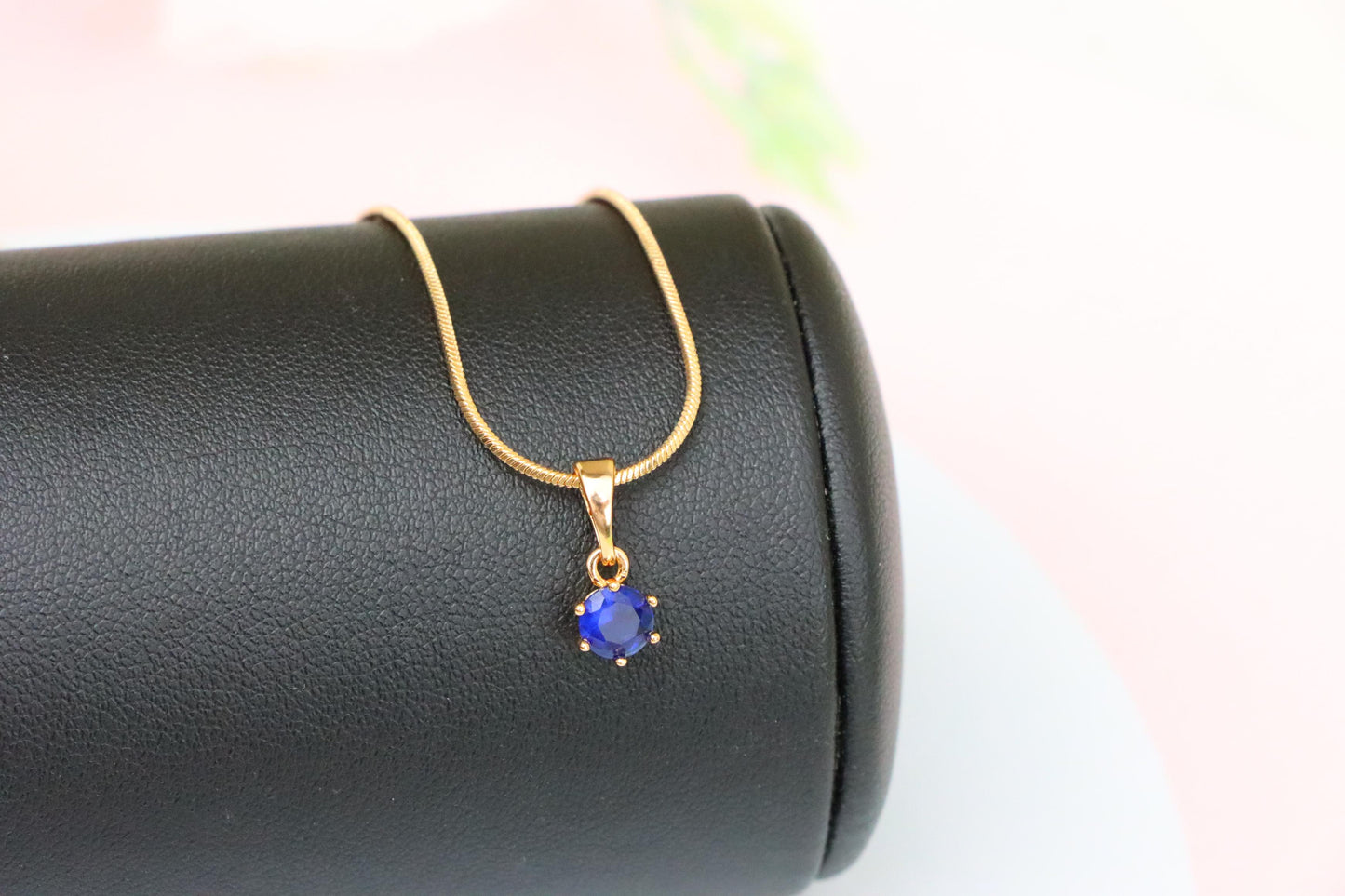 Tiny Blue Stone Pendant in Rose Gold Setting, XPPT1573 (2145-3)