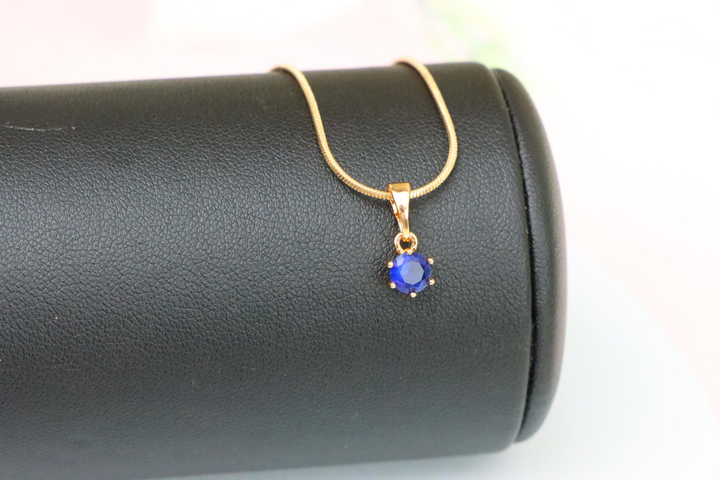 Tiny Blue Stone Pendant in Rose Gold Setting, XPPT1573 (2145-3)