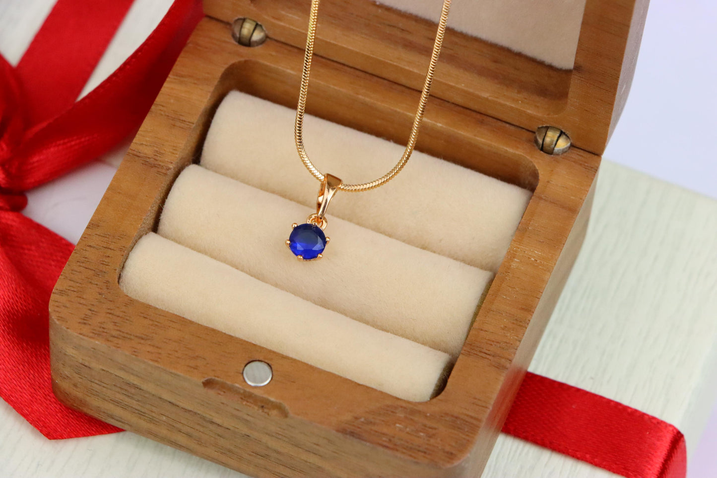 Tiny Blue Stone Pendant in Rose Gold Setting, XPPT1573 (2145-3)