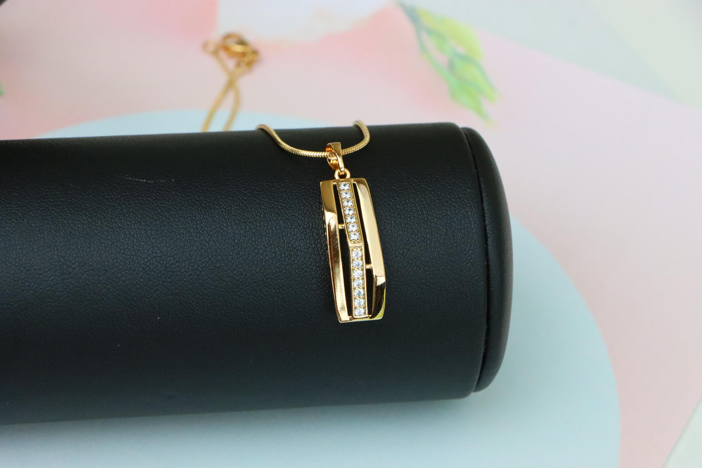 Vertical Bar Rose Gold Pendant with Crystal Strip, XPPT1574 (2145-4)