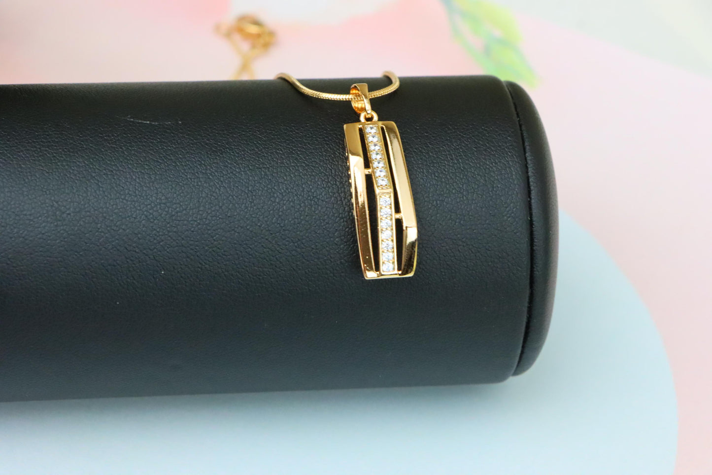 Vertical Bar Rose Gold Pendant with Crystal Strip, XPPT1574 (2145-4)