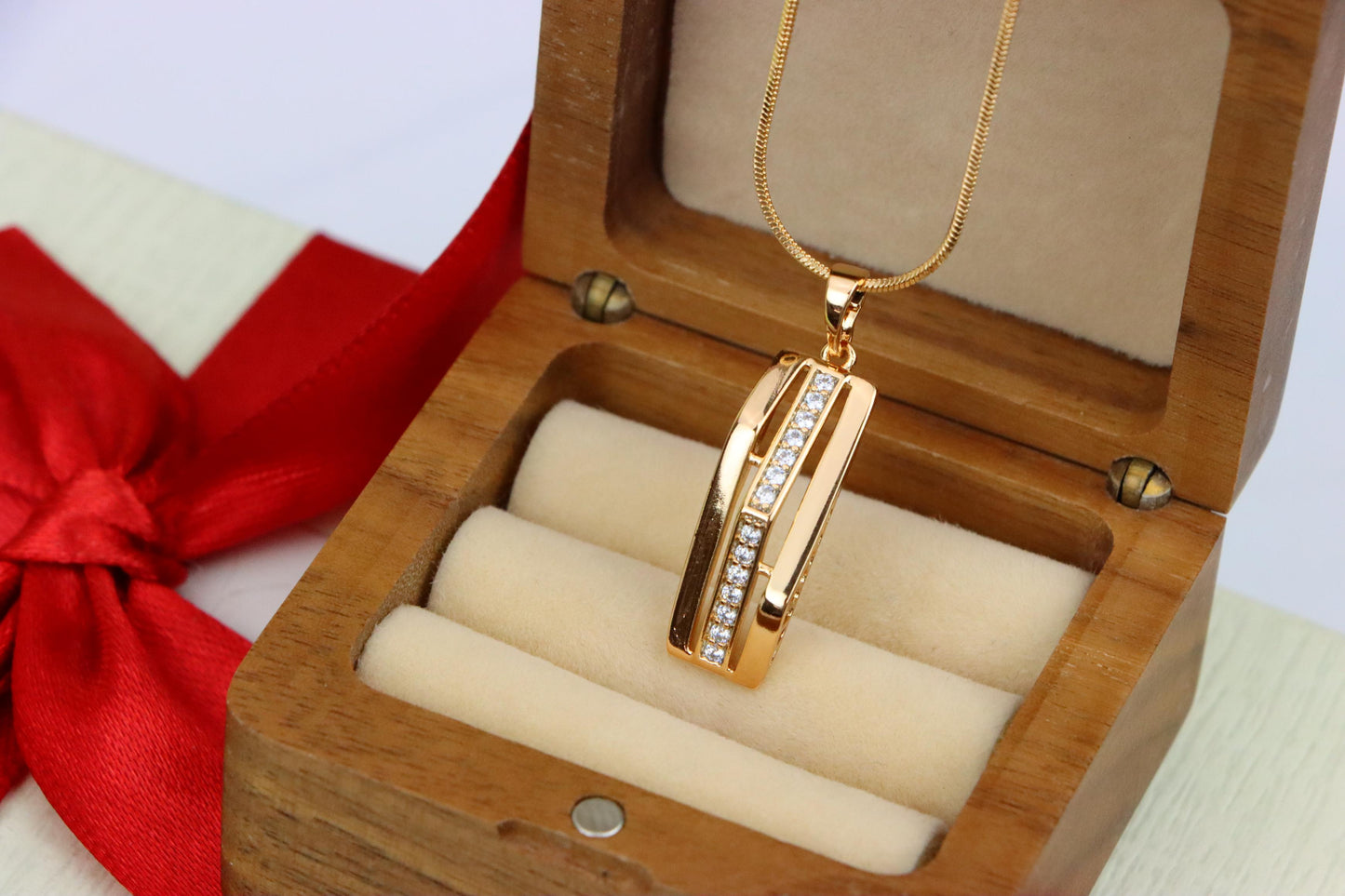 Vertical Bar Rose Gold Pendant with Crystal Strip, XPPT1574 (2145-4)