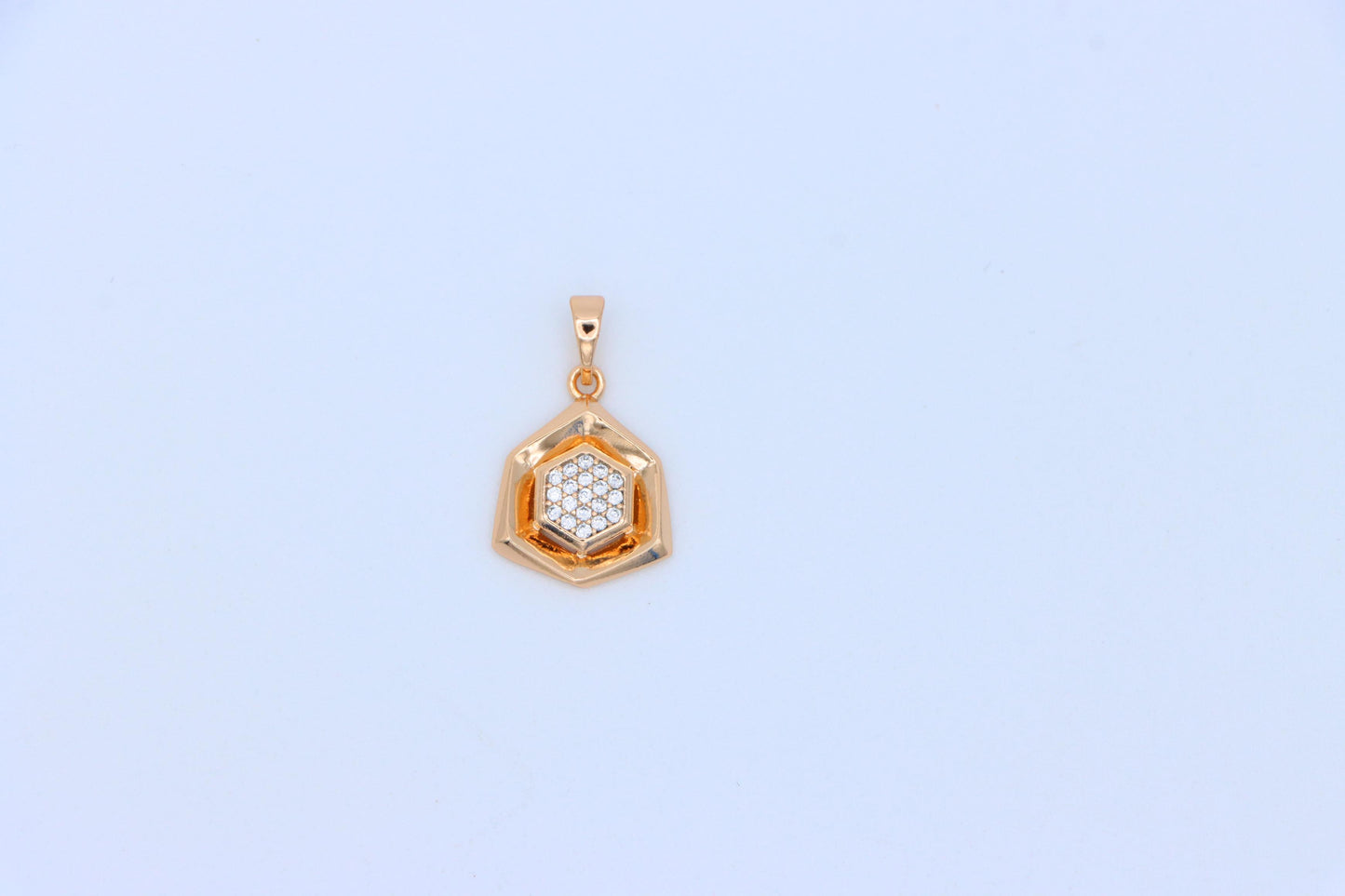 Geometric Rose Gold Pendant with Crystal Hexagon, XPPT1575 (2145-5)