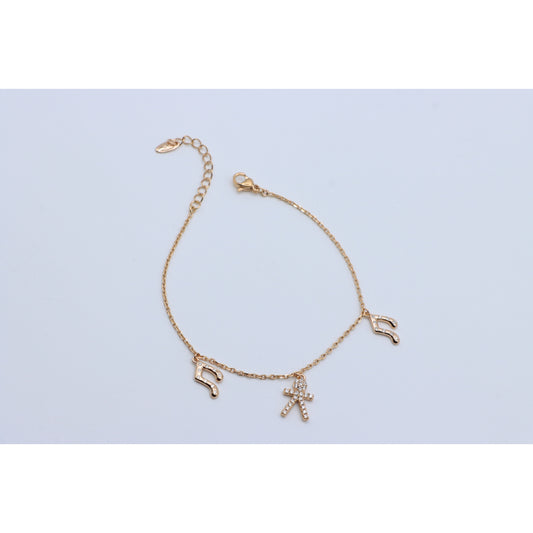 Chic Rose Gold Charm Bracelet with Crown, Music & Stick Figure, XPBL0872 (2088-1)