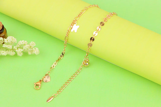 Rose Gold Butterfly Charm Anklet in Dual Link Design, XPAL1189 (2119-8)