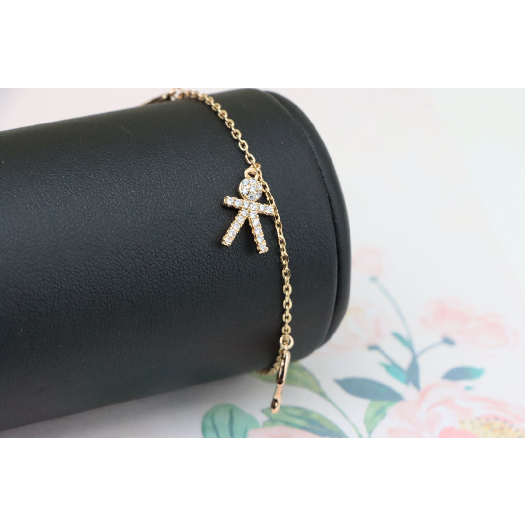 Chic Rose Gold Charm Bracelet with Crown, Music & Stick Figure, XPBL0872 (2088-1)