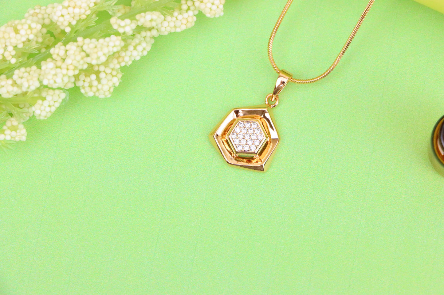 Geometric Rose Gold Pendant with Crystal Hexagon, XPPT1575 (2145-5)