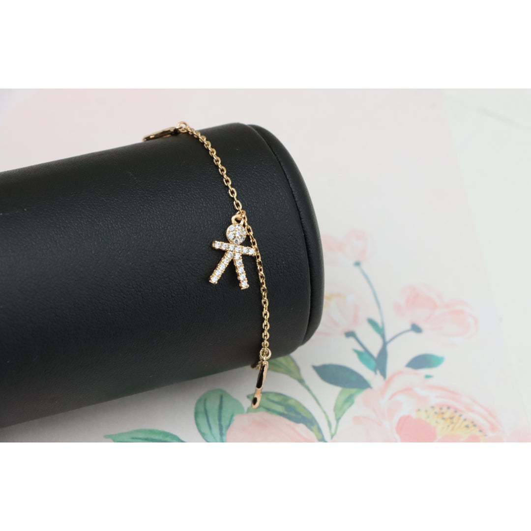 Chic Rose Gold Charm Bracelet with Crown, Music & Stick Figure, XPBL0872 (2088-1)
