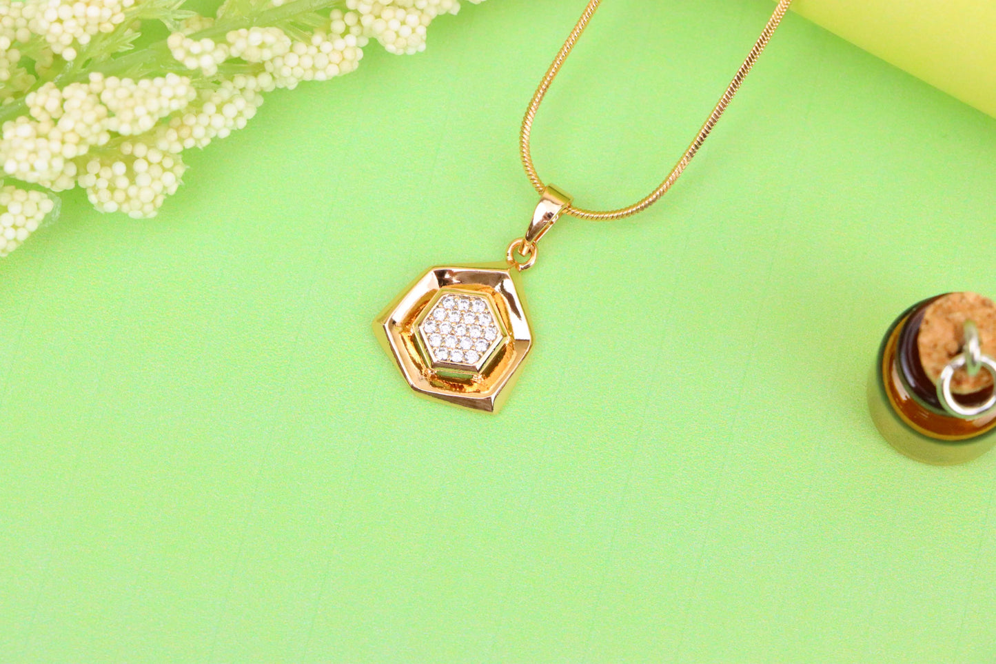 Geometric Rose Gold Pendant with Crystal Hexagon, XPPT1575 (2145-5)
