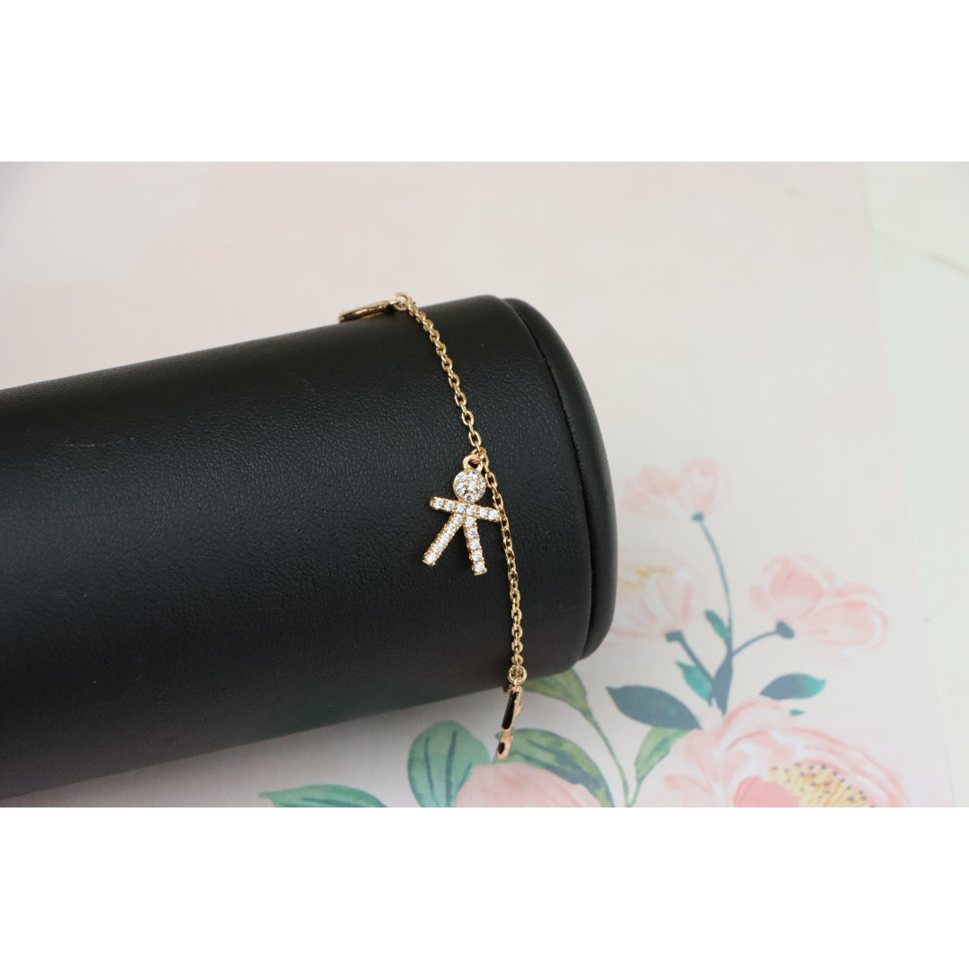Chic Rose Gold Charm Bracelet with Crown, Music & Stick Figure, XPBL0872 (2088-1)