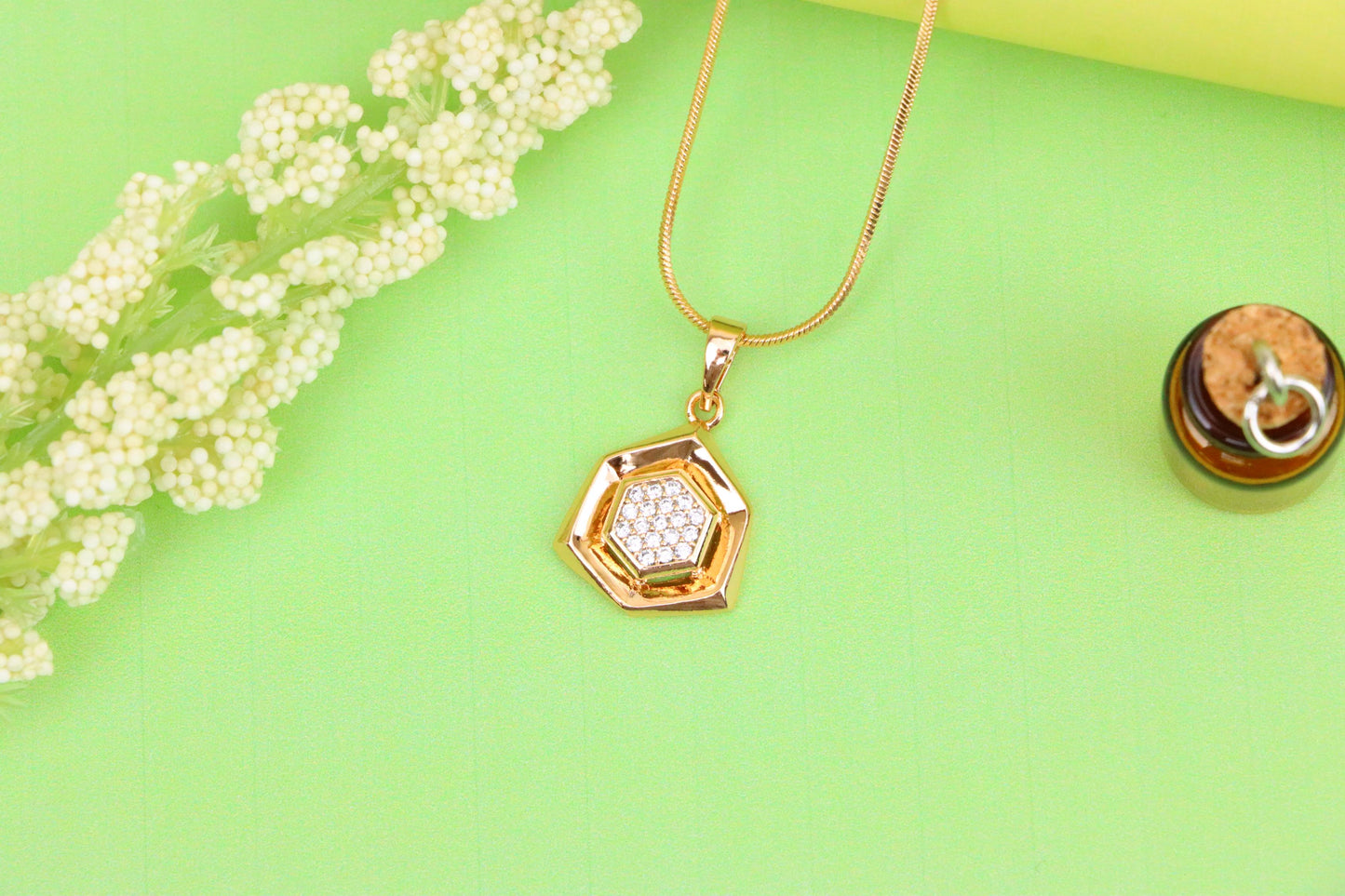 Geometric Rose Gold Pendant with Crystal Hexagon, XPPT1575 (2145-5)