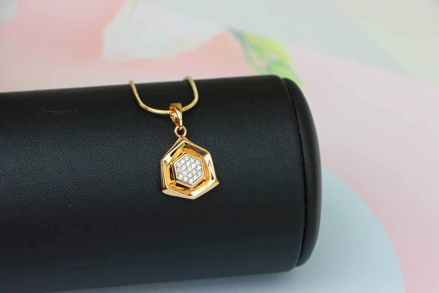 Geometric Rose Gold Pendant with Crystal Hexagon, XPPT1575 (2145-5)