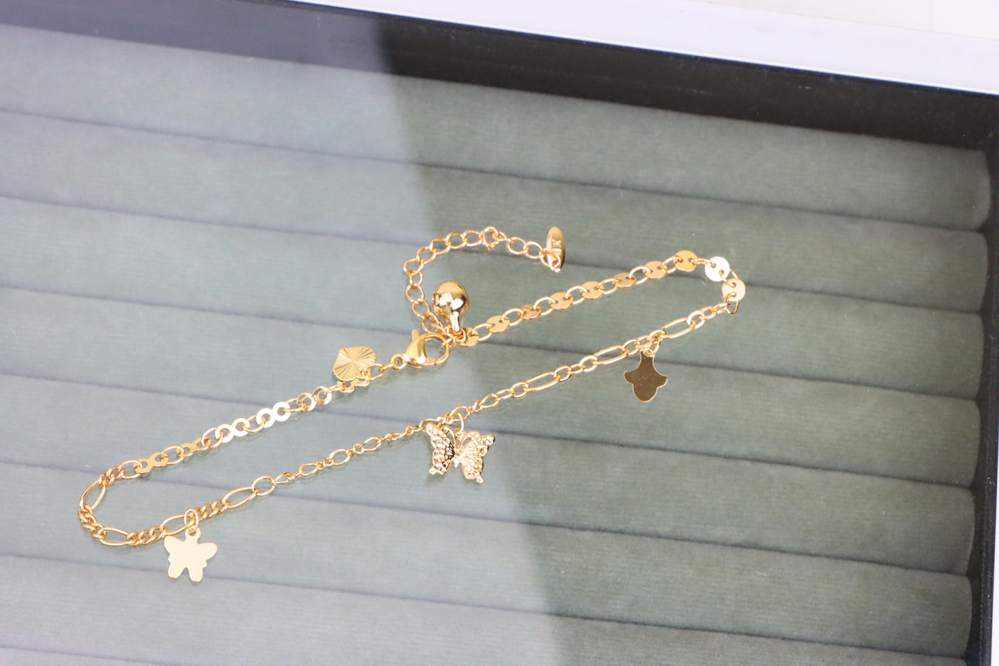 Rose Gold Butterfly Charm Anklet in Dual Link Design, XPAL1189 (2119-8)