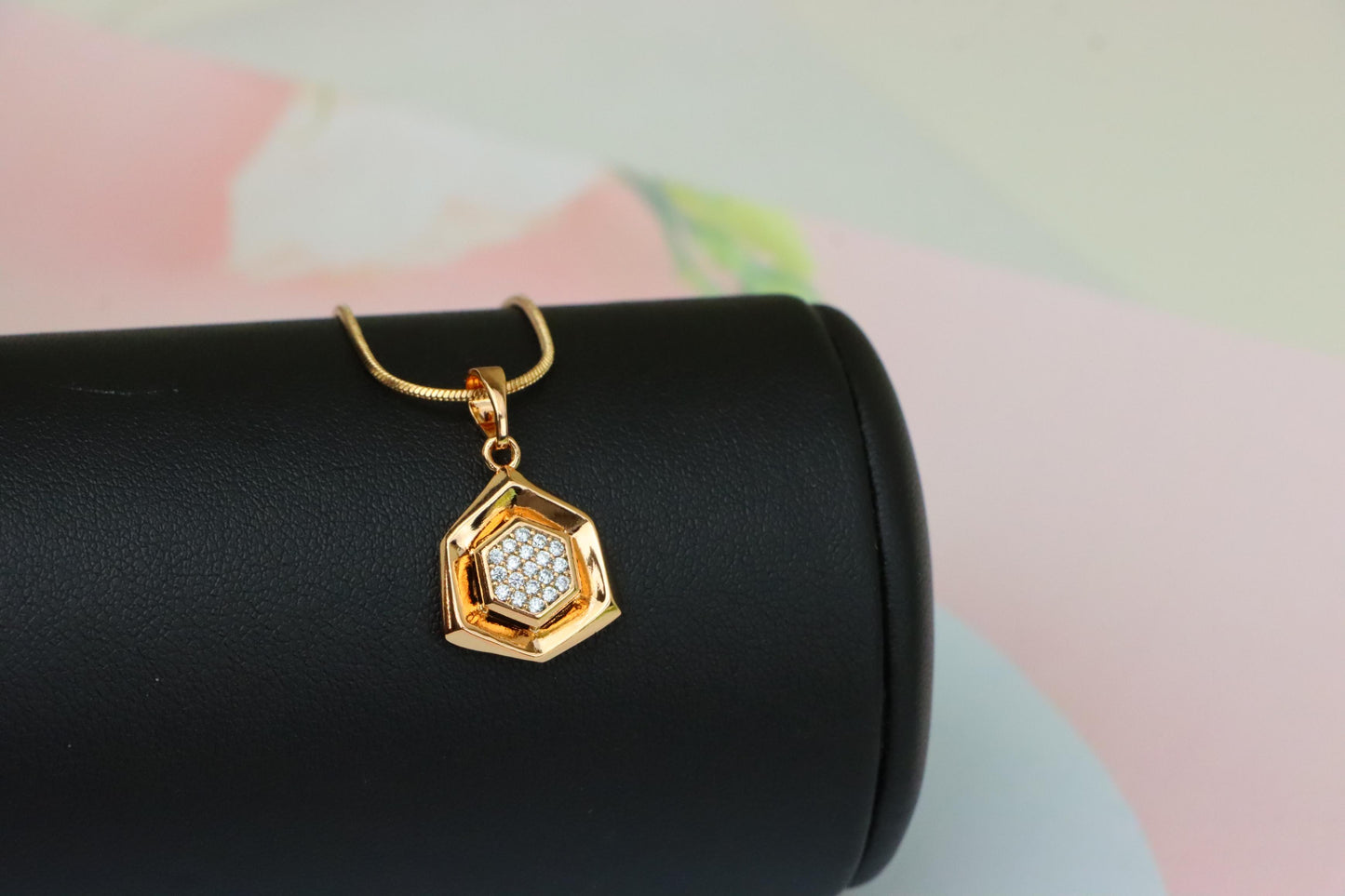 Geometric Rose Gold Pendant with Crystal Hexagon, XPPT1575 (2145-5)