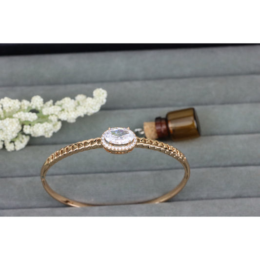 Oval Stone Rose Gold Bangle with Chain-Style Detailing, XPBL0443 (2045-3)
