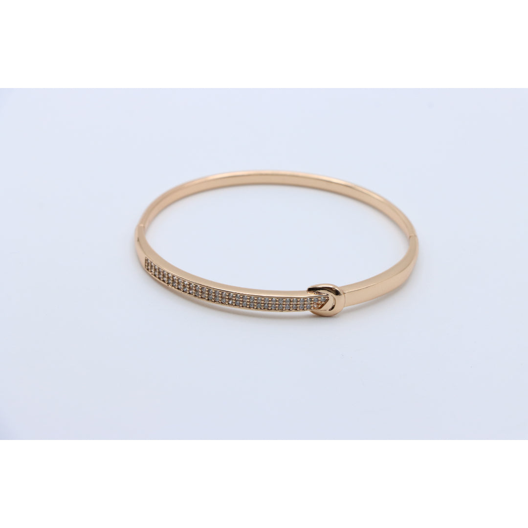 Elegant Rose Gold Bangle with Pave Crystals and Hook Accent, XPBL0445 (2045-5)