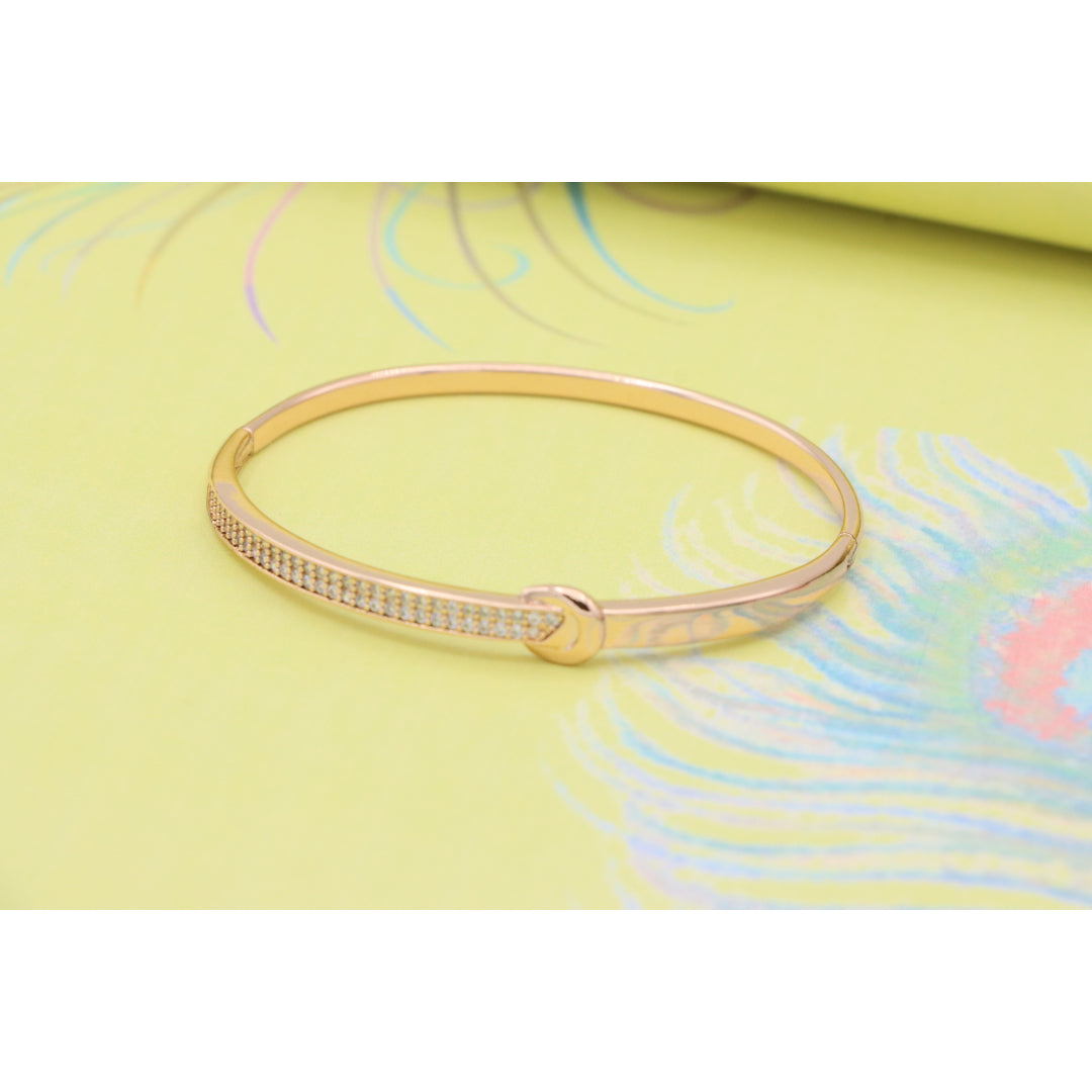 Elegant Rose Gold Bangle with Pave Crystals and Hook Accent, XPBL0445 (2045-5)