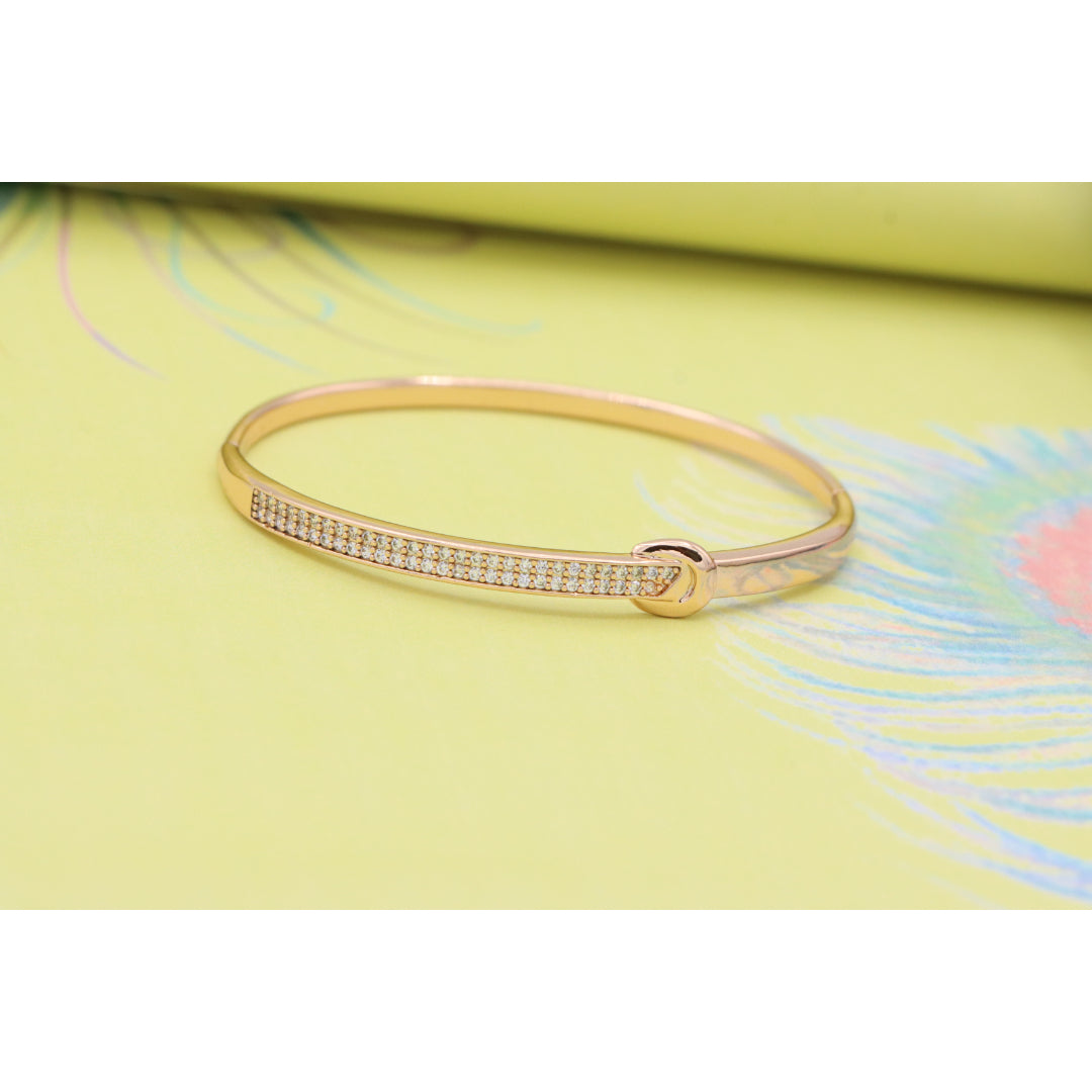 Elegant Rose Gold Bangle with Pave Crystals and Hook Accent, XPBL0445 (2045-5)