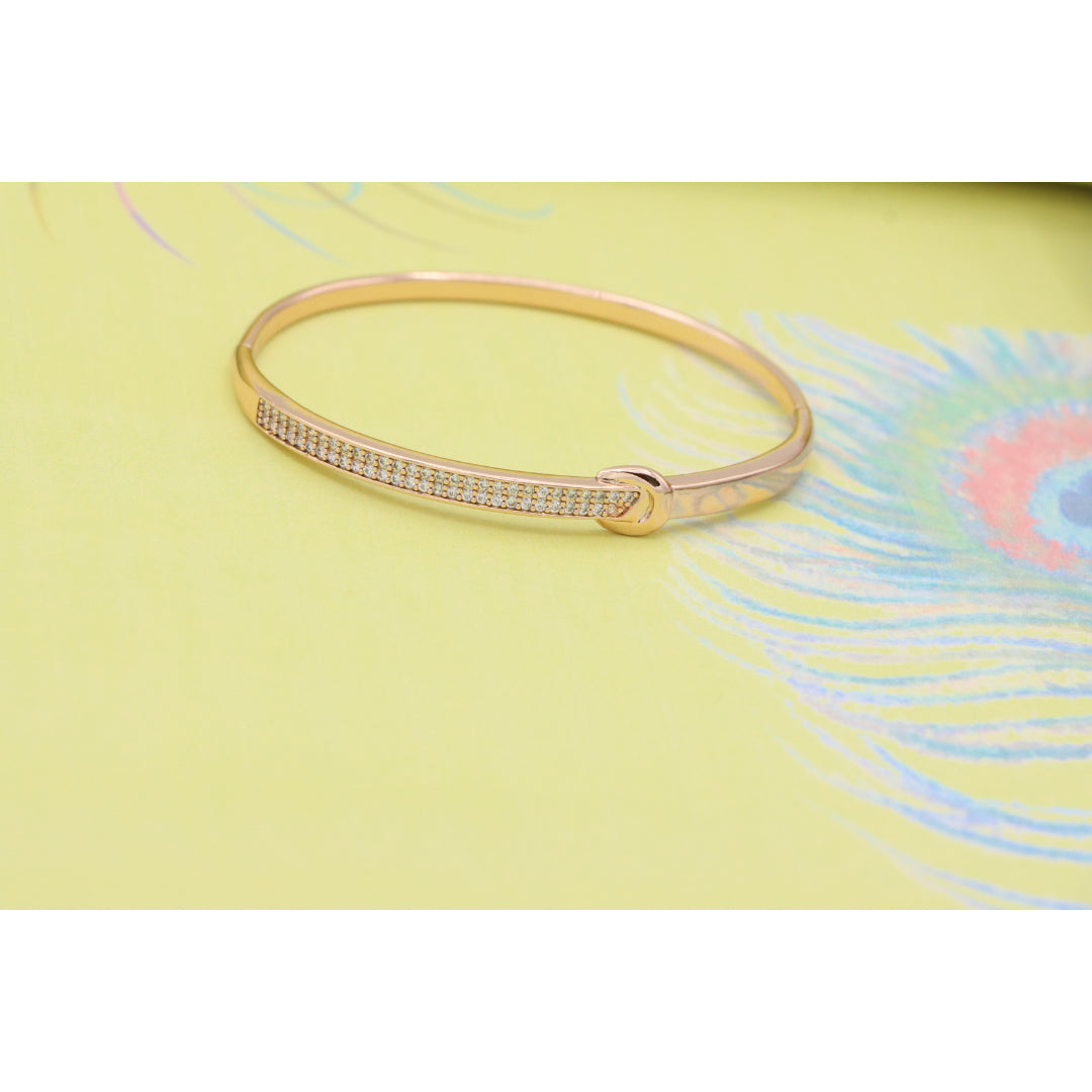 Elegant Rose Gold Bangle with Pave Crystals and Hook Accent, XPBL0445 (2045-5)