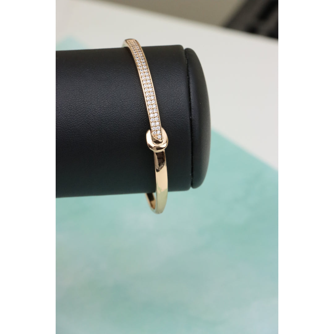 Elegant Rose Gold Bangle with Pave Crystals and Hook Accent, XPBL0445 (2045-5)