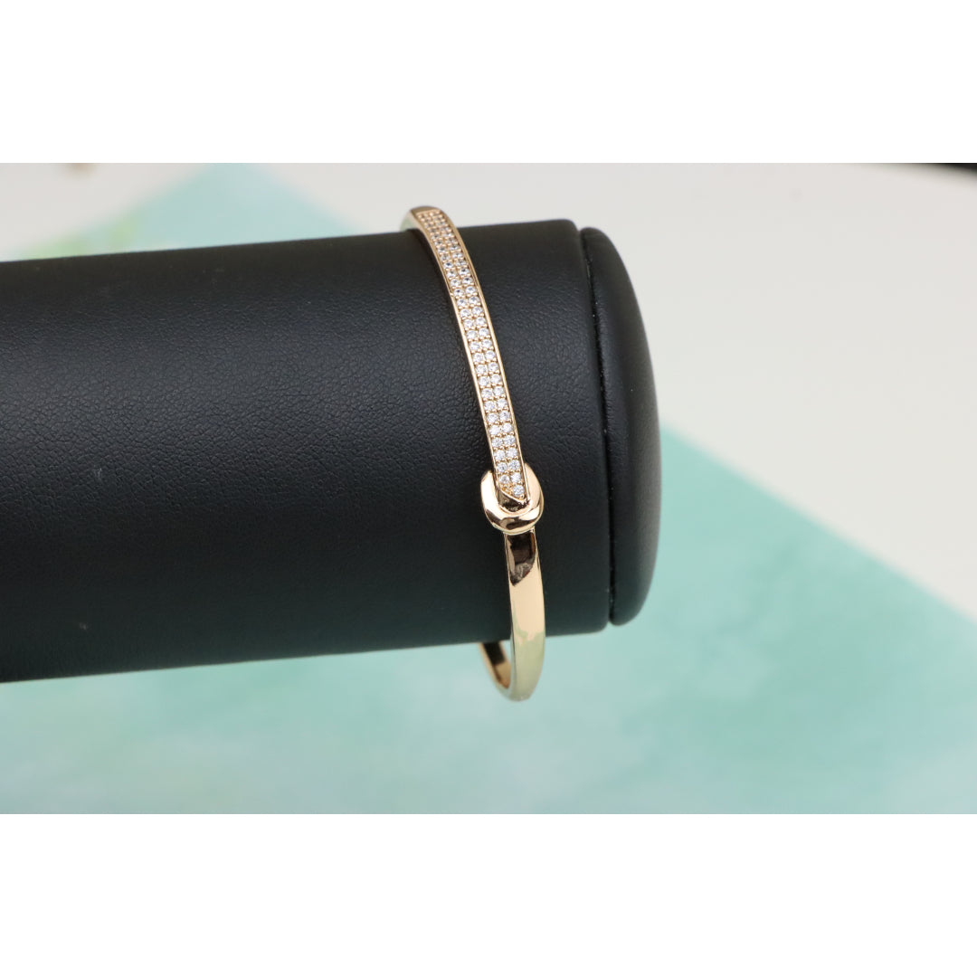 Elegant Rose Gold Bangle with Pave Crystals and Hook Accent, XPBL0445 (2045-5)