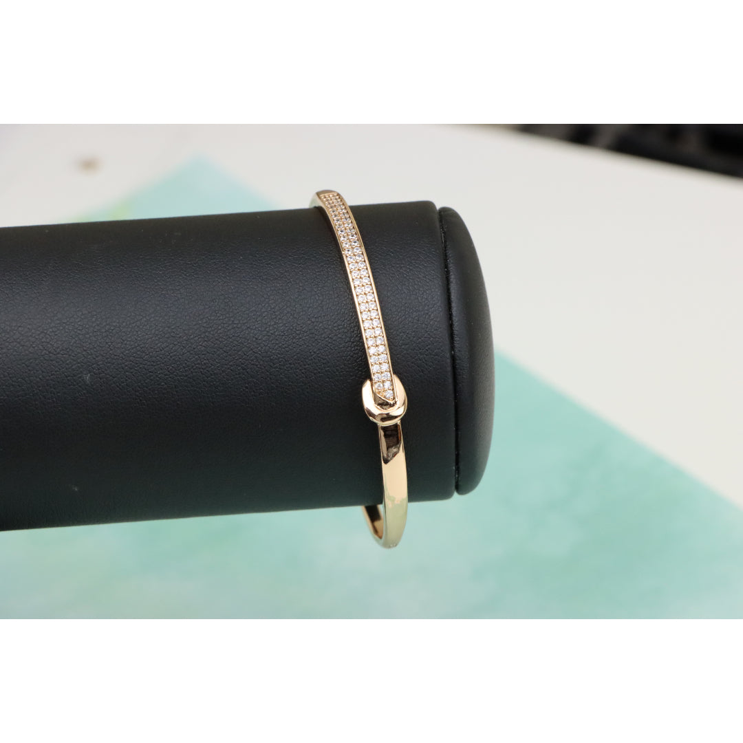 Elegant Rose Gold Bangle with Pave Crystals and Hook Accent, XPBL0445 (2045-5)