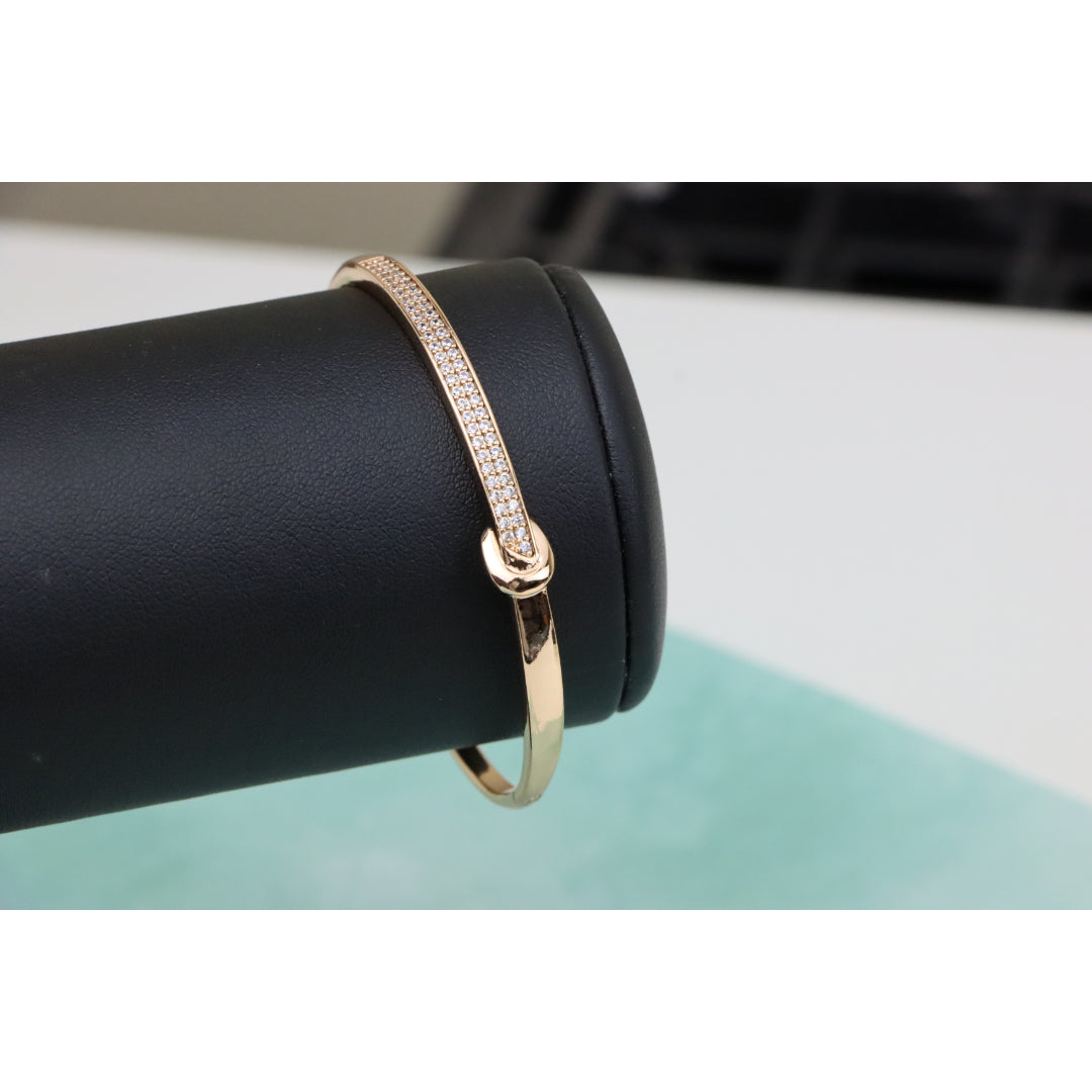 Elegant Rose Gold Bangle with Pave Crystals and Hook Accent, XPBL0445 (2045-5)