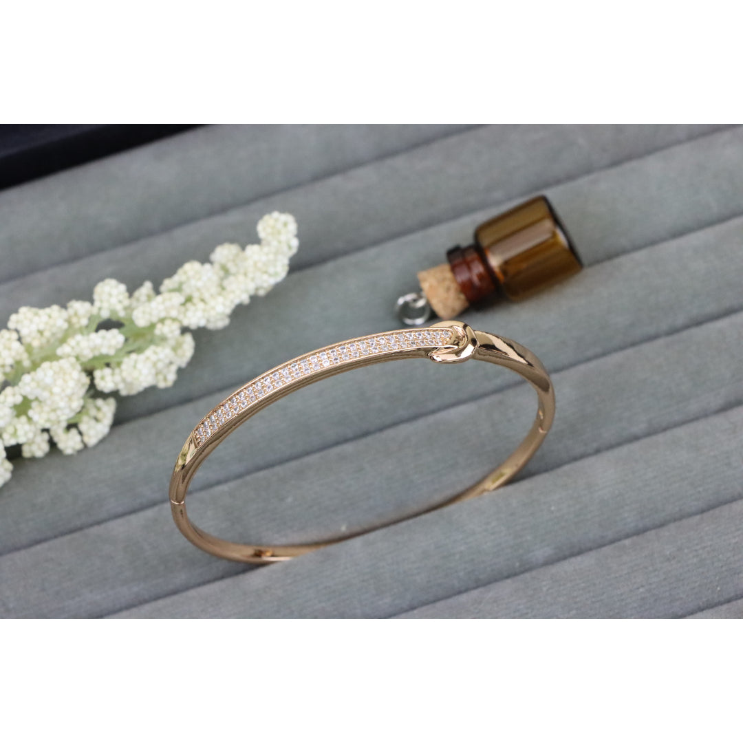 Elegant Rose Gold Bangle with Pave Crystals and Hook Accent, XPBL0445 (2045-5)