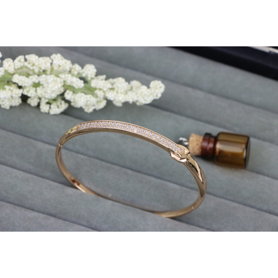 Elegant Rose Gold Bangle with Pave Crystals and Hook Accent, XPBL0445 (2045-5)