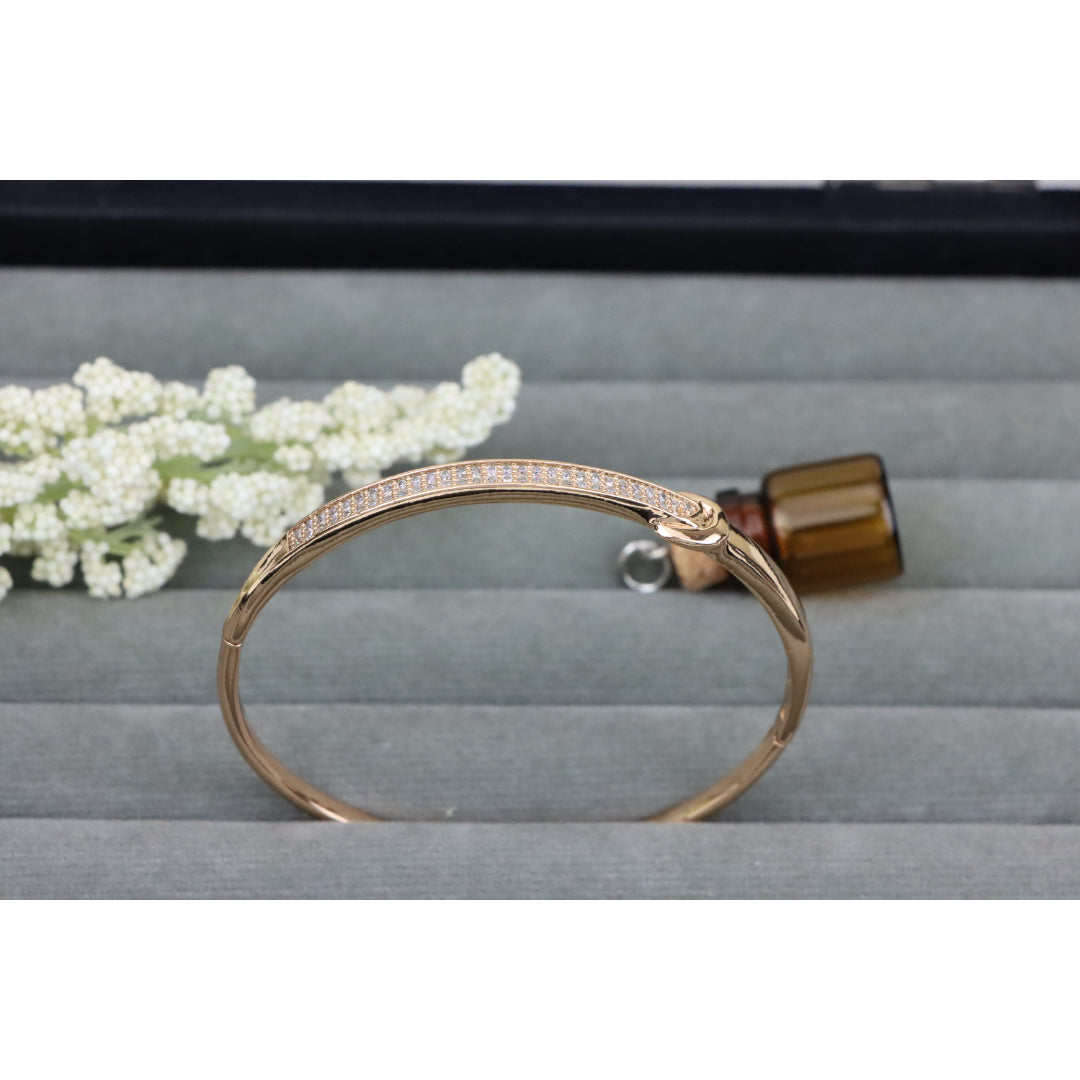Elegant Rose Gold Bangle with Pave Crystals and Hook Accent, XPBL0445 (2045-5)