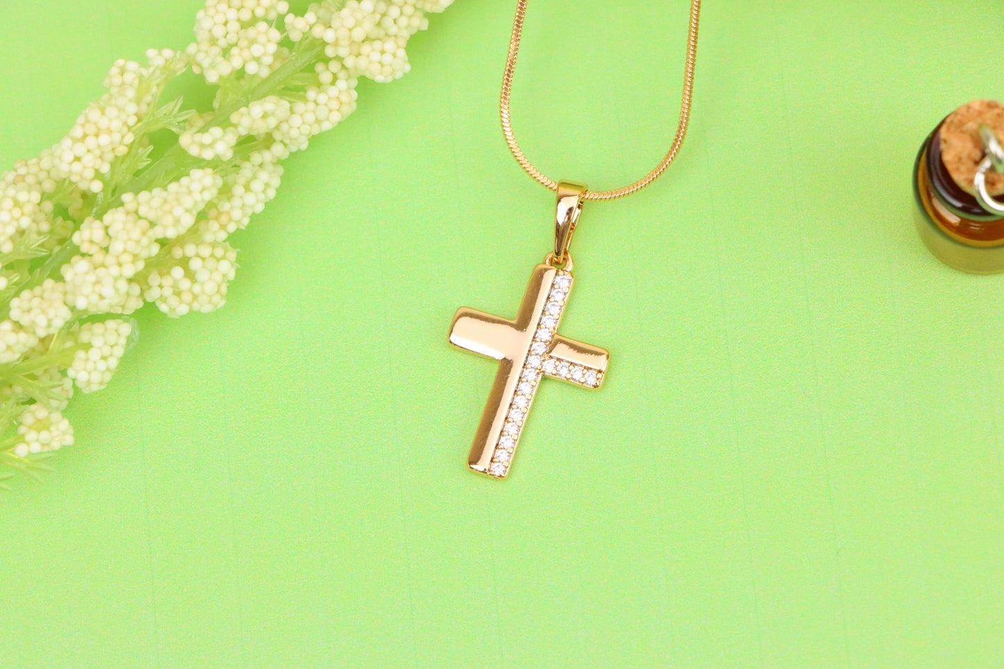 Crystal-Accented Cross Pendant in Rose Gold Finish, XPPT1577 (2145-7)